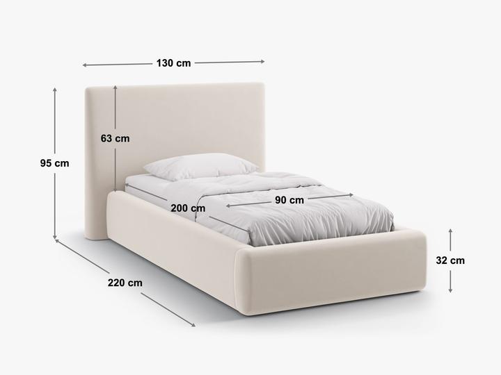 Actual product image Micadoni Velvet Storage Bed With Headboard, "Amy", Ivory, 220x130x95 Made in Europe (90 x 200 cm)