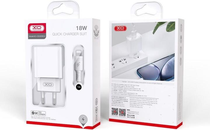 Actual product image xO wall charger CE02D QC 3.0 18W 1x USB white + USB-C cable (18 W, 1 portion)