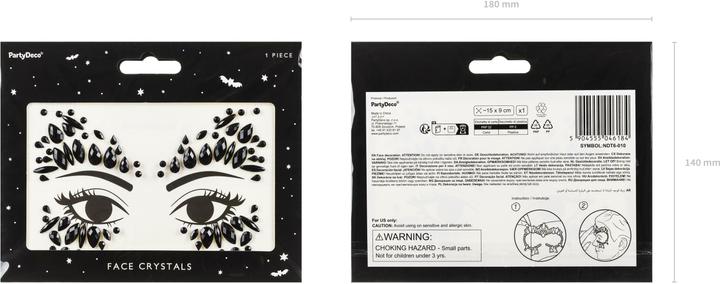 Image du produit Partydeco Bijoux de visage cristaux noir, 15 x 9 cm
