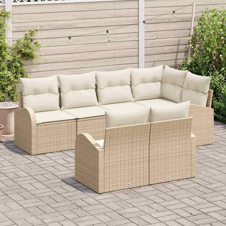 Immagine prodotto vidaXL Set di divani da giardino da 7 pezzi con cuscini Beige poly rattan