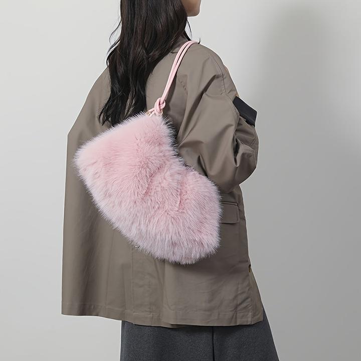 Actual product image Only-Bags.Store Schicke Plüsch-Umhängetasche in Mondform - geräumig & weich, modische einfarbige Tote