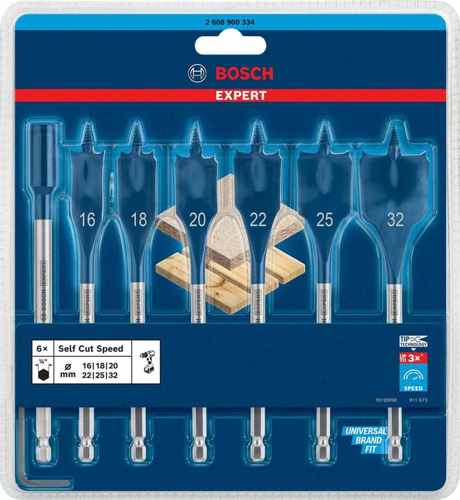 Produktbild Bosch Professional Zubehör EXPERT Self Cut Speed Flachfräsbohrer-Set, 16/18/20/22/25/32 mm, 7-tlg. (16, 18, 20, 22, 25, 32 mm)