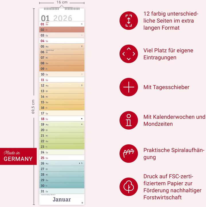 Produktbild Bunte Wochen Langplaner XL 2026 (16 x 69.5 cm, Harter Einband, Deutsch)