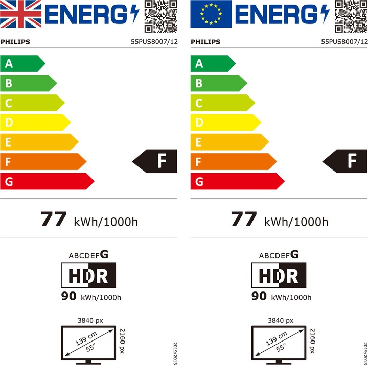Label énergétique Philips 55PUS8007 (55", PUS8007, LED, 4K, 2022)