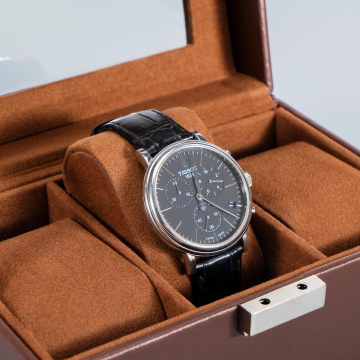 Produktbild Only-Bags.Store Uhrenbox mit 3 Fächern, Uhrenbox mit Glasdeckel, Uhrenkoffer mit Uhrenkissen