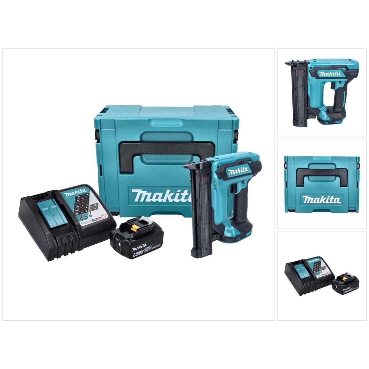 Makita, Tacker + Nagelpistole, DFN 350 RG1J Akku Stauchkopfnagler 18 V 15 - 35 mm + 1x Akku 6,0 Ah + Ladegerät + Makpac
