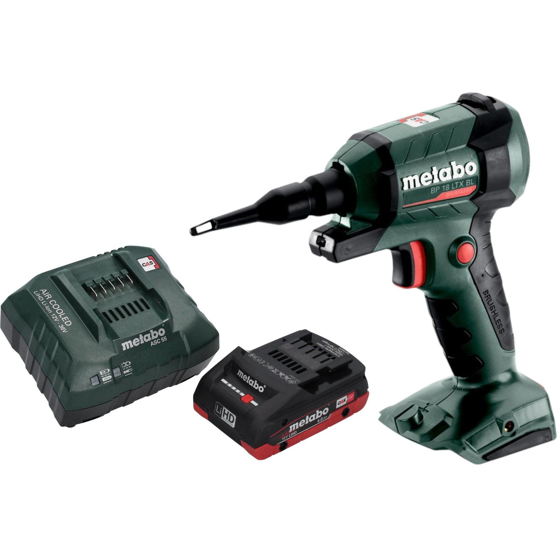 Metabo, Laubsauger + Laubbläser, BP 18 LTX BL Akku Blaspistole 18 V Brushless + 1x LiHD Akku 4,0 Ah + Ladegerät (Akkubet...