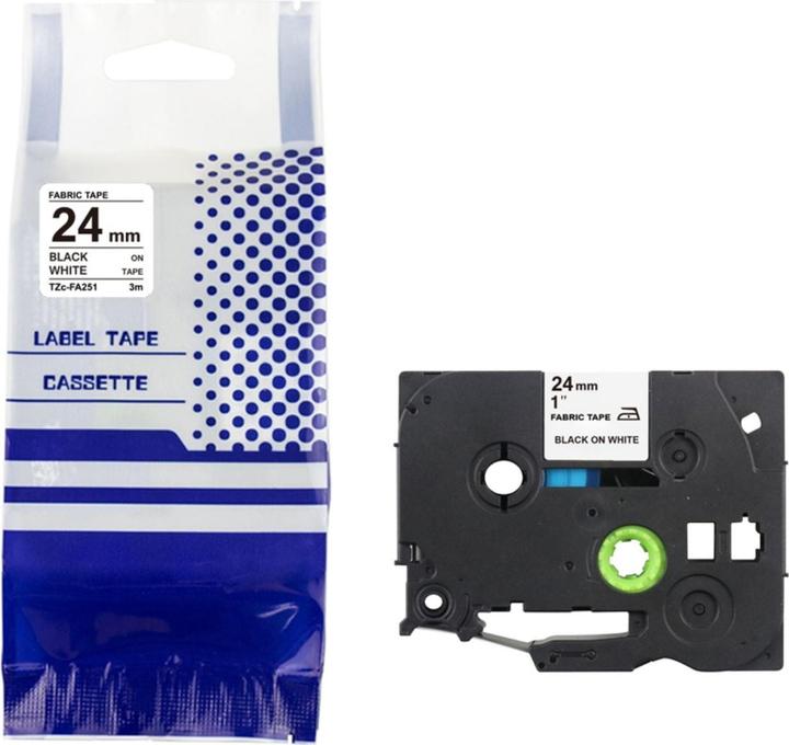 Actual product image Hermex Alternatives Textil-Aufbügelband zu Brother TZe-FA251 Beschriftungsband (2.40 cm, Black, White)