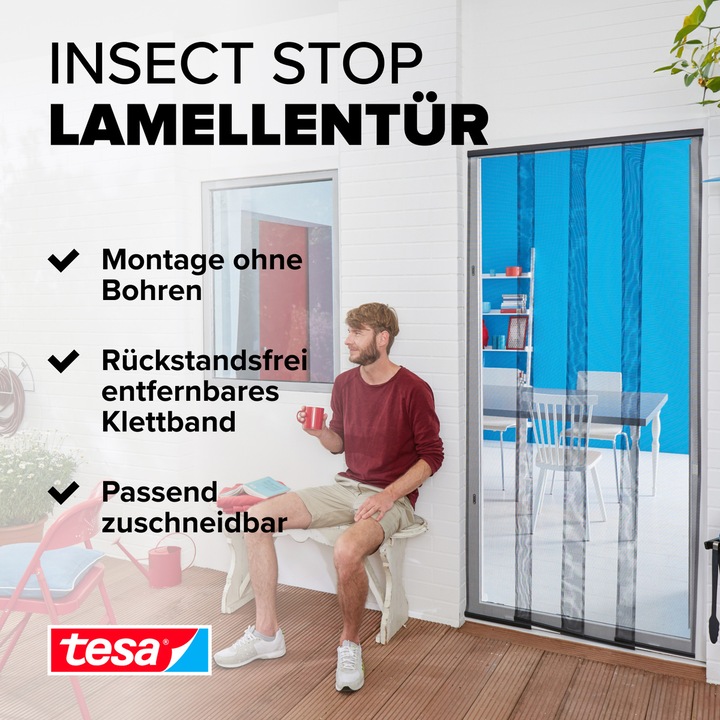 Produktbild tesa Insektenschutz STANDARD Lamellentür, Vorhang mit Klettverschluss, ohne Bohren (95 x 220 cm)