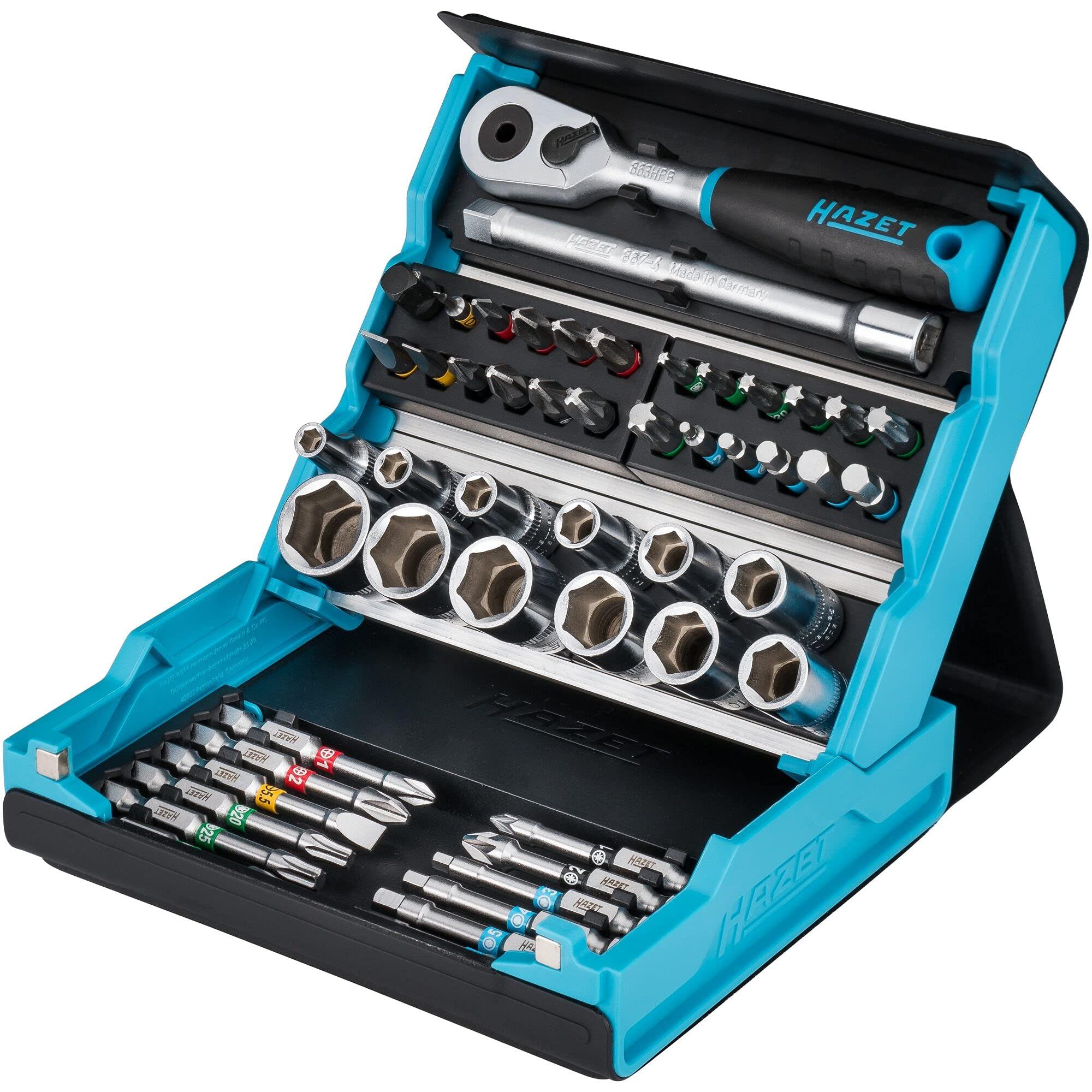 HAZET, Steckschlüssel + Stecknuss, SmartCase Steckschlüssel Satz 2200SC-2 ∙ Sechskant6,3 (1/4 Zoll), Vierkant6,3 mm (1/4...