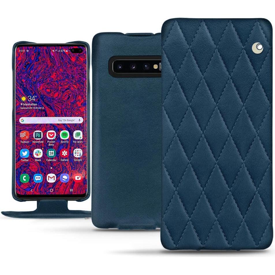 Noreve Lederschutzhülle vertikal (Samsung Galaxy S10+), Smartphone Hülle, Blau