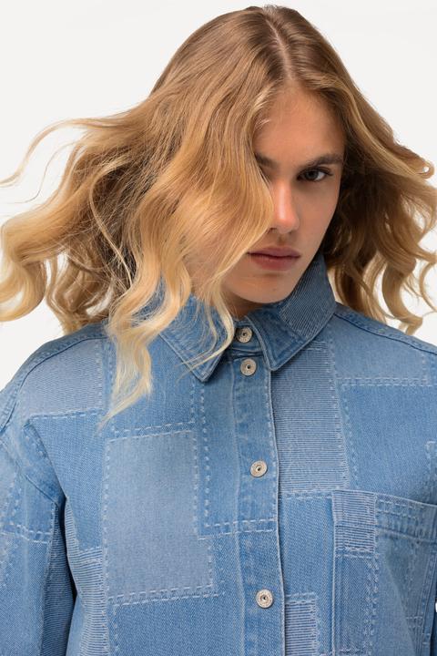 Actual product image Ulla Popken Patchwork Denim Button Down Blouse (46, 48)