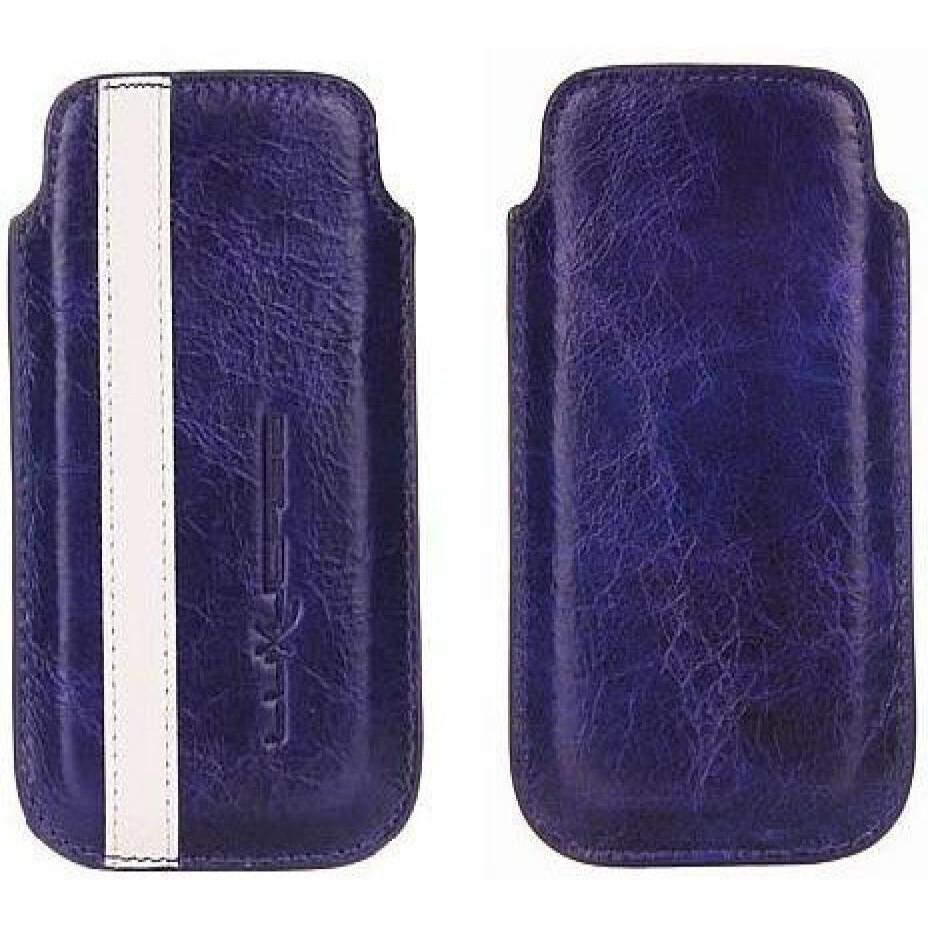 Luxucase Ledertasche Grösse M blau-weiss (Apple iPhone 4, Apple iPhone 4s), Smartphone Hülle, Blau