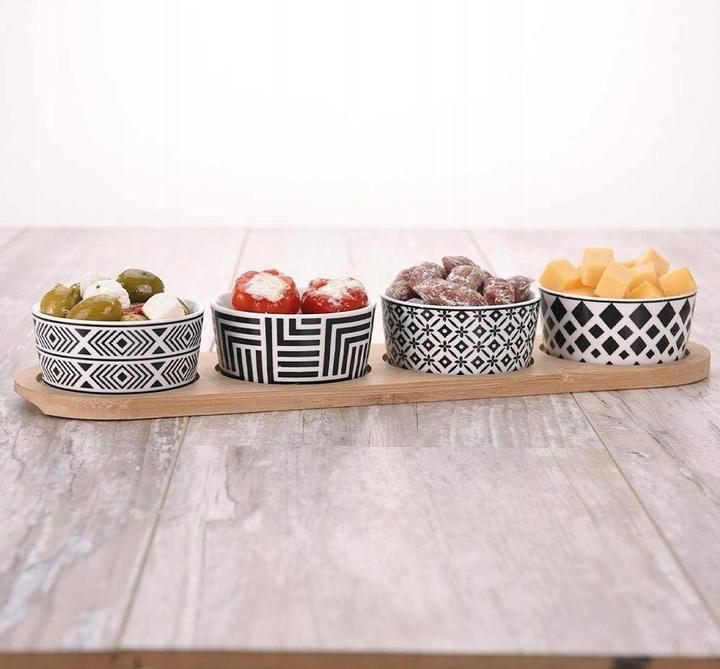 Immagine prodotto Excellent Houseware Vassoio in bambù con 4 ciotole in ceramica