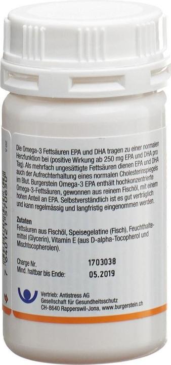 Nutritional values and ingredients Burgerstein Omega-3 EPA (50 pcs., Capsules, 182.25 ml)