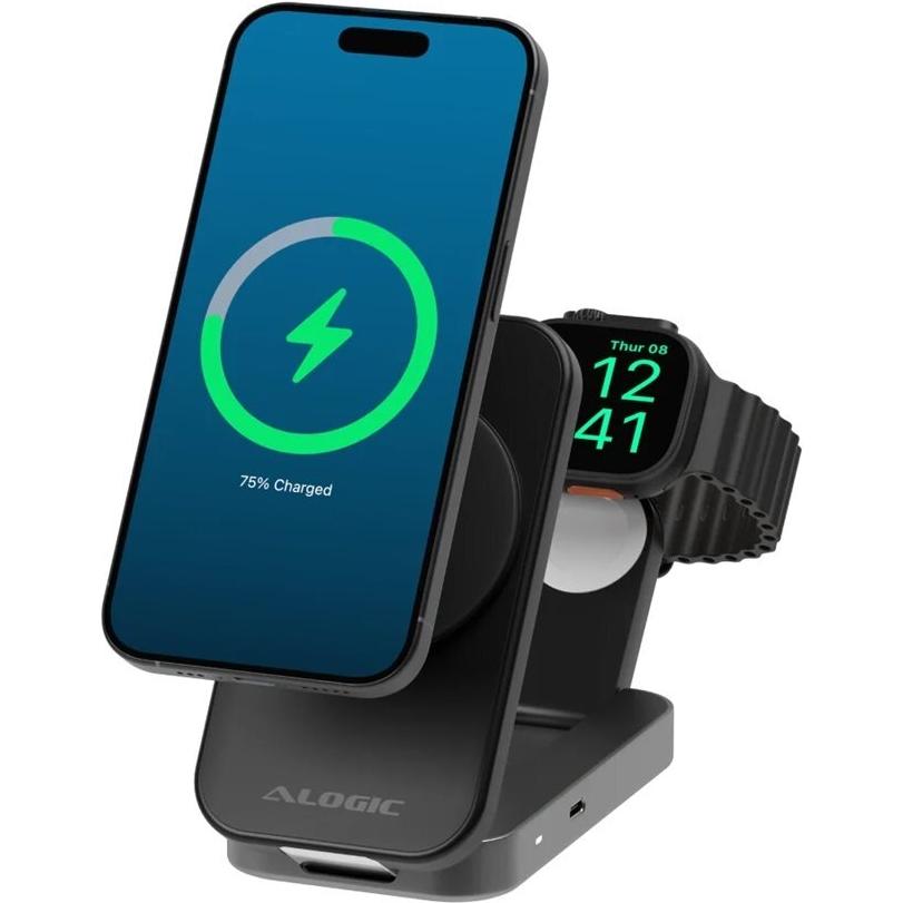 Alogic FLIP 2IN1 QI2 WIRELESS, Caricabatteria senza fili, Nero