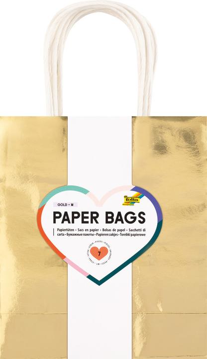 Image du produit Folia Papiertüten M GOLD GLÄNZEND, aus 110g/m² Kraftp. (Pochette cadeau, 7 x)