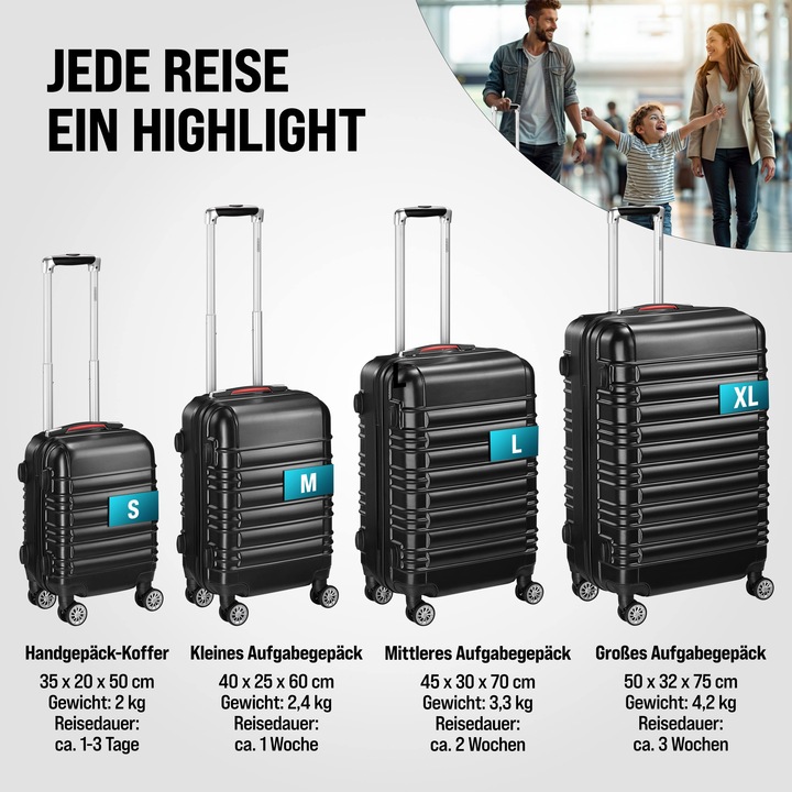 Produktbild Monzana Hartschalenkoffer mit Zubehör 4er Set (M (50 - 90l))
