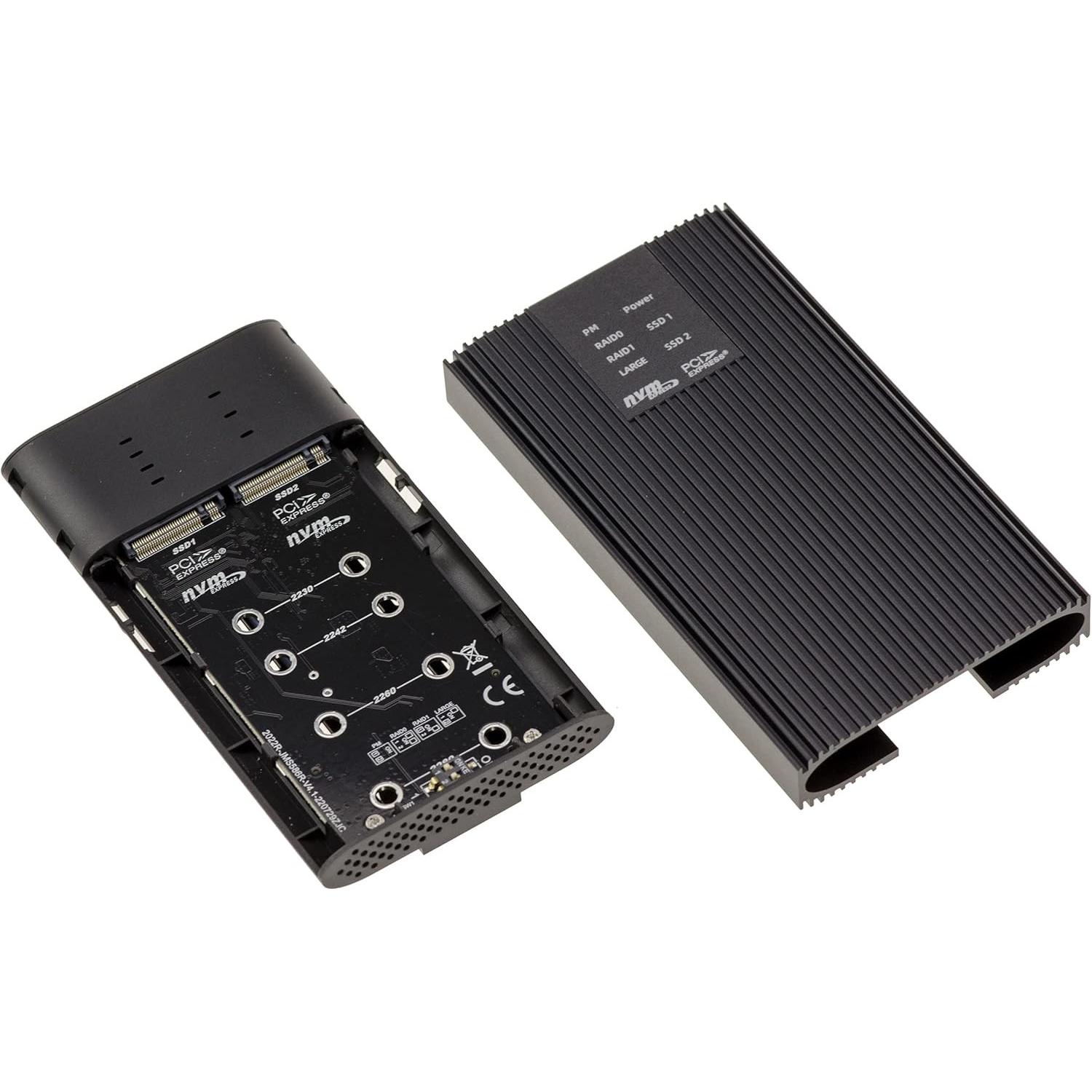 Kalea-informatique Custodia in alluminio 10G USB 32 per due SSD M2 NVMe (M.2), Case per hard disk, Nero, Argento