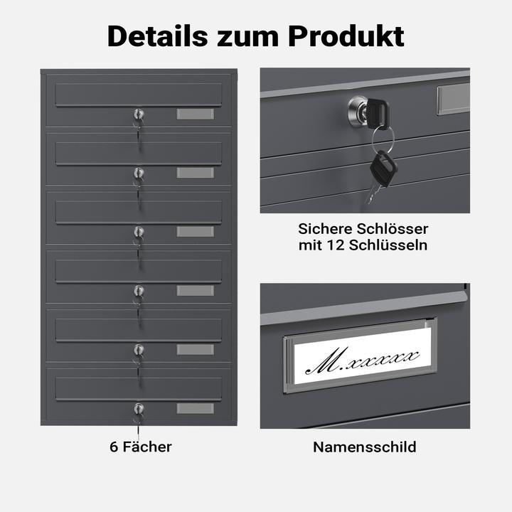 Actual product image Wiltec 6 letterbox system anthracite 270x513x1500mm letterbox Post