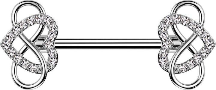 Produktbild Star Piercing Barbell silber mit zwei Herz silber Kristalle silber und Unendlichkeit (Messing, Chirurgenstahl 316L)