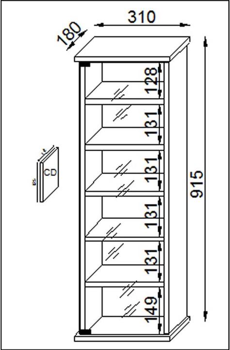Produktbild VCM Holz CD DVD Wandregal Loposa mit Glastür (31 x 18 x 92 cm)