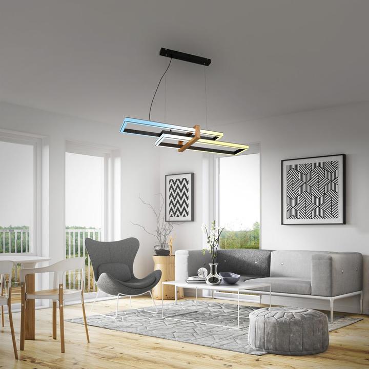 Produktbild Briloner CCT LED Pendelleuchte, schwarz, mit Holz, LED/44W (2200 lm)