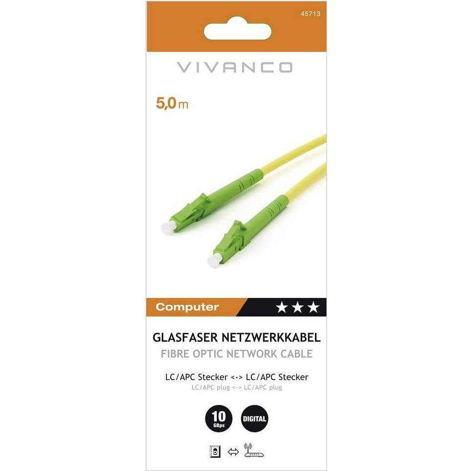 Thumbnail - Vivanco Glasfaser Netzwerkkabel, LC/APC Stecker <> LC/APC Stecker, 10Gbit/s, 5m, gelb (UTP, 5 m), Netzwerkkabel