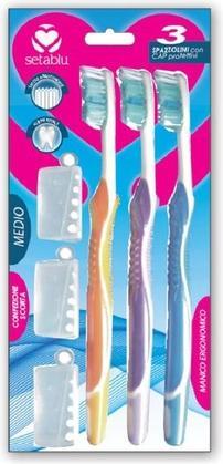 Actual product image Setablu Toothbrush 3 Pack Medium with Cap Triple Force (Medium, 3 x)