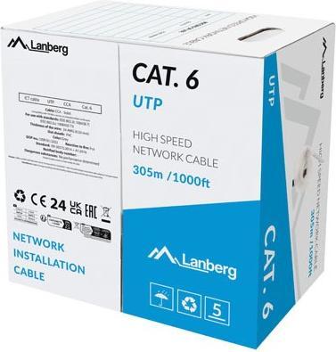 Produktbild Lanberg LAN-KABEL UTP Kategorie 6 305 Meter Draht CCA grau FLUKE PASSED (U/UTP, CAT6, 305 m)
