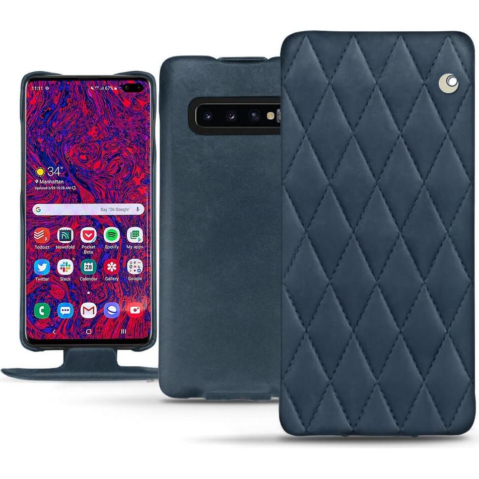 Noreve Lederschutzhülle vertikal (Samsung Galaxy S10+), Smartphone Hülle, Blau