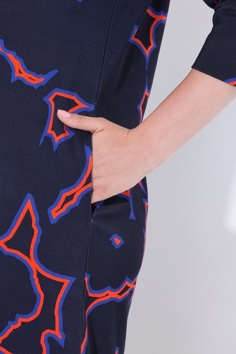 Produktbild Ulla Popken Punto-Kleid, Blüten, V-Ausschnitt, 3/4-Arm, Taschen (54)