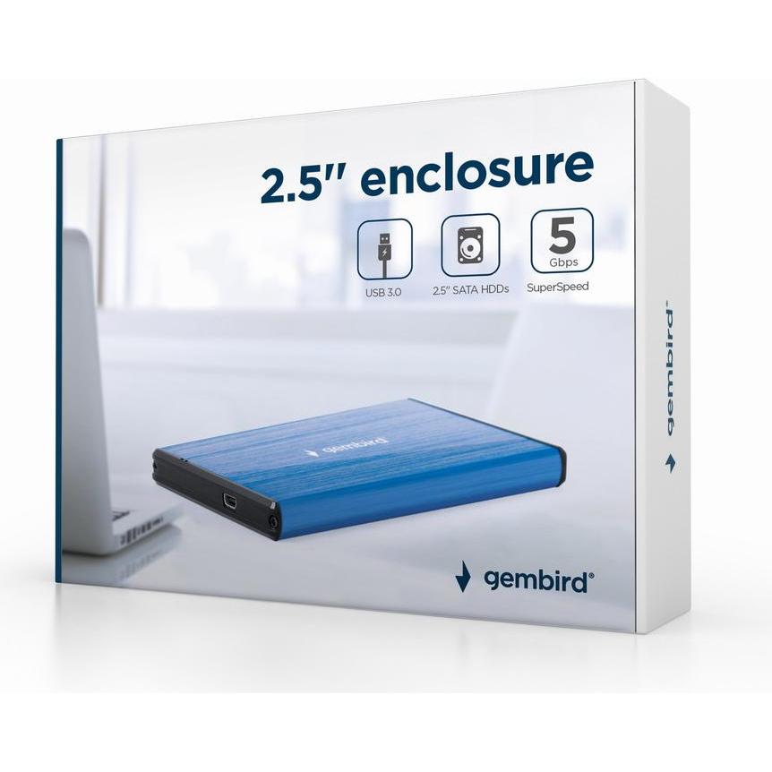 Thumbnail - Gembird EE2-U3S-3-DB USB 3.0 2.5" HDD enclosure brushed aluminum deep-mėlynas (2.5"), Festplattengehäuse, Blau