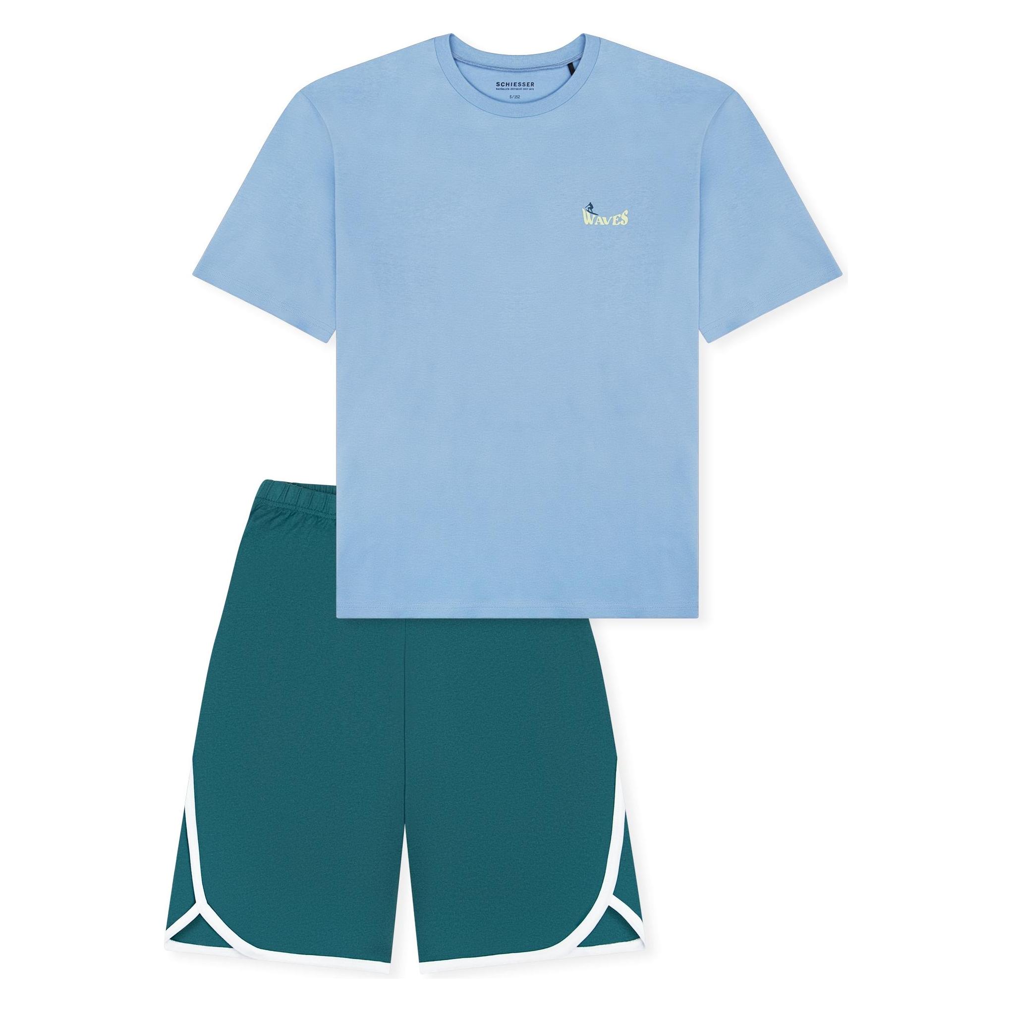 Schiesser, Jungen, Pyjamas, Pyjama Nightwear, Türkis, Blau, (164)