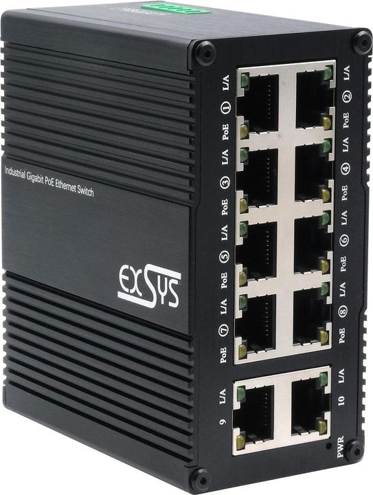 Exsys Industr. Mini PoE-Switch 10x 1 Gbps