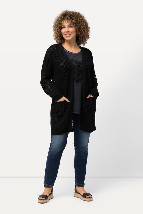 Produktbild Ulla Popken Long-Strickjacke, Netz-Optik, offene Form, V-Ausschnitt (42, 44)