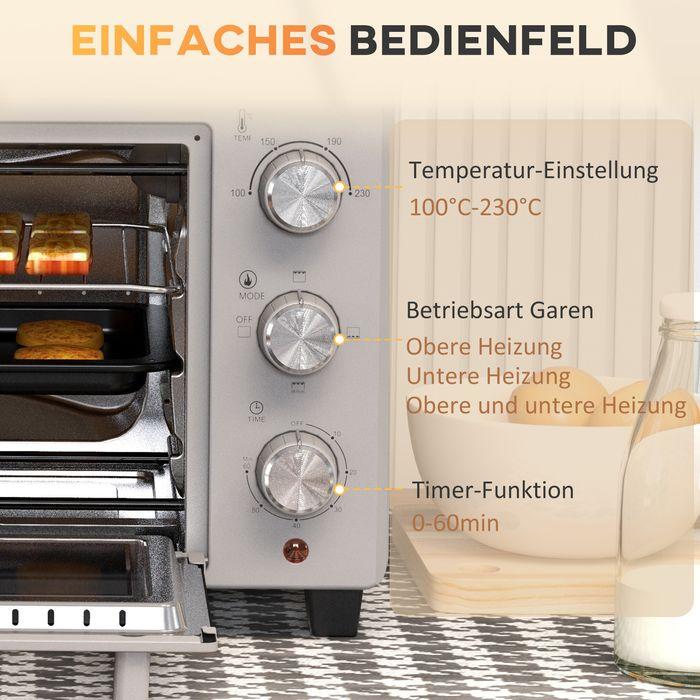 Actual product image Swisshandel24 Mini oven, 21L, 3 cooking modes, 100°C-230°C, rack & tray, stainless steel/glass, silver