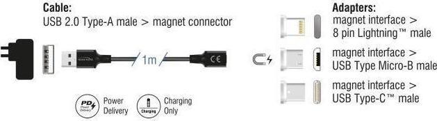 Actual product image Delock Magnetic charging cable set for 8 pin Lightning / Micr (1 m)