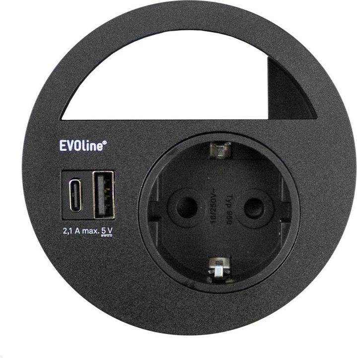 Evoline Circle80 built-in socket outlet with USB charger A/C, black