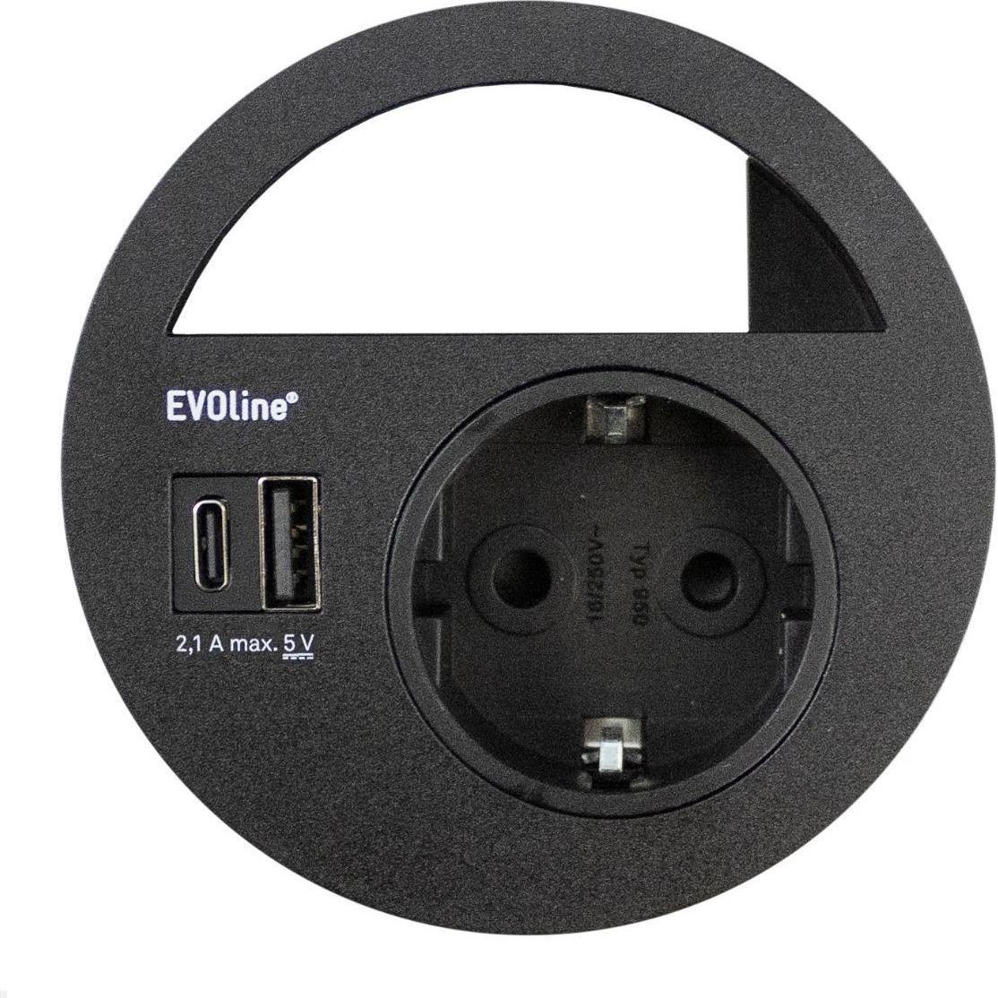 Evoline, Steckdose, Circle80 Einbausteckdose mit USB-Charger A/C, schwarz