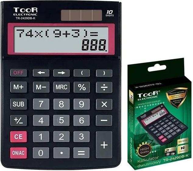 Toor Electronic Toor Elektroninis skaičiuotuvas 10 padėčių dviejų eilučių skaičiuotuvas. (TR-2429DB-K TOOR) (Batteries, Solar cells)