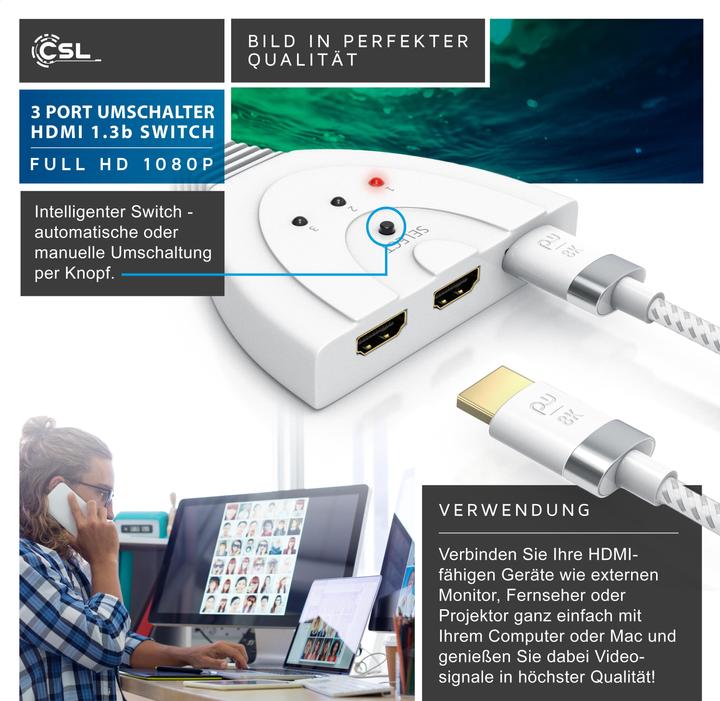 Produktbild CSL 3 Port HDMI Switch, Full HD, automatische Umschaltung / 3D / HDCP / CEC