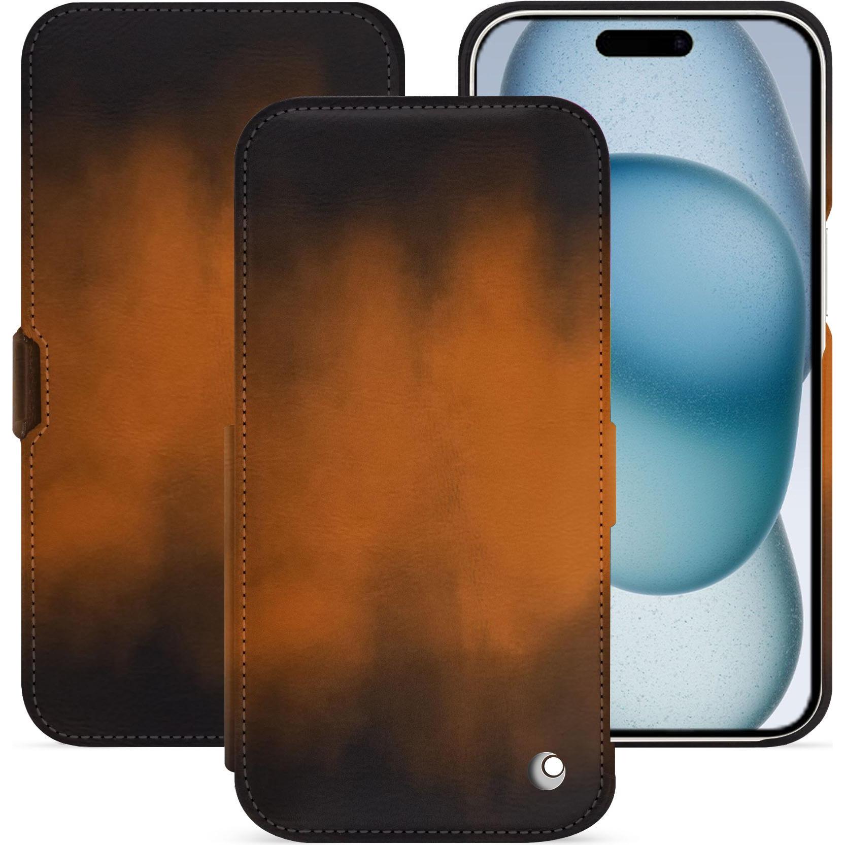 Noreve Lederschutzhülle horizontal (Apple iPhone 15), Smartphone Hülle, Braun