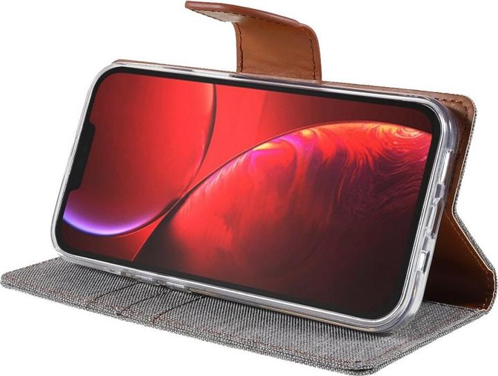 Produktbild iPhone 13 mini - Canvas Stoff Leder Etui grau (Apple iPhone 13 mini)