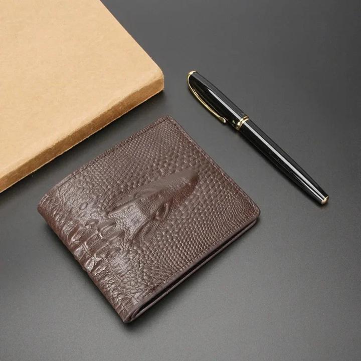 Actual product image Only-Bags.Store Kurze vertikale Krokodilkopfmappe, mit Öl und Wachs gepresst, Vintage-Leder-Clutch, einfarbiges