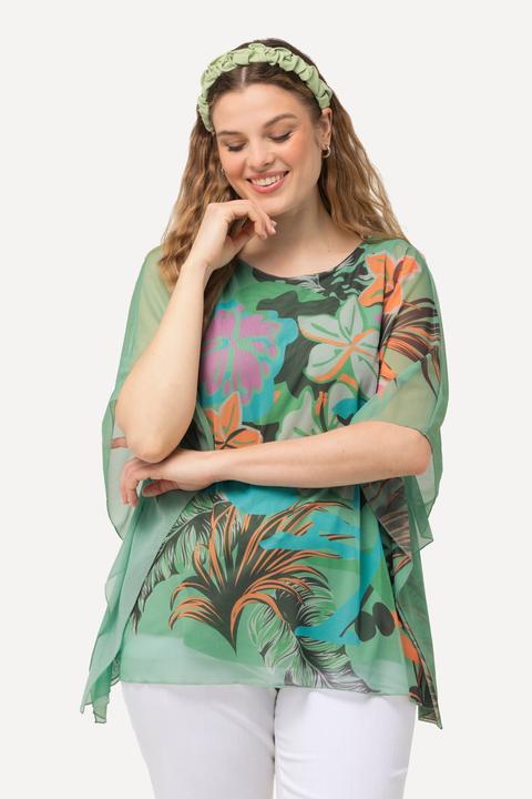 Immagine prodotto Ulla Popken Blusa a doppio strato con fiori, scollo rotondo e mezze maniche (50, 52)