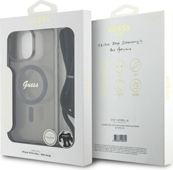 Actual product image Guess GUHMP16LHCTSGNSK iPhone 16 Pro 6.3" czarny/black hardcase Crossbody Cord Script MagSafe