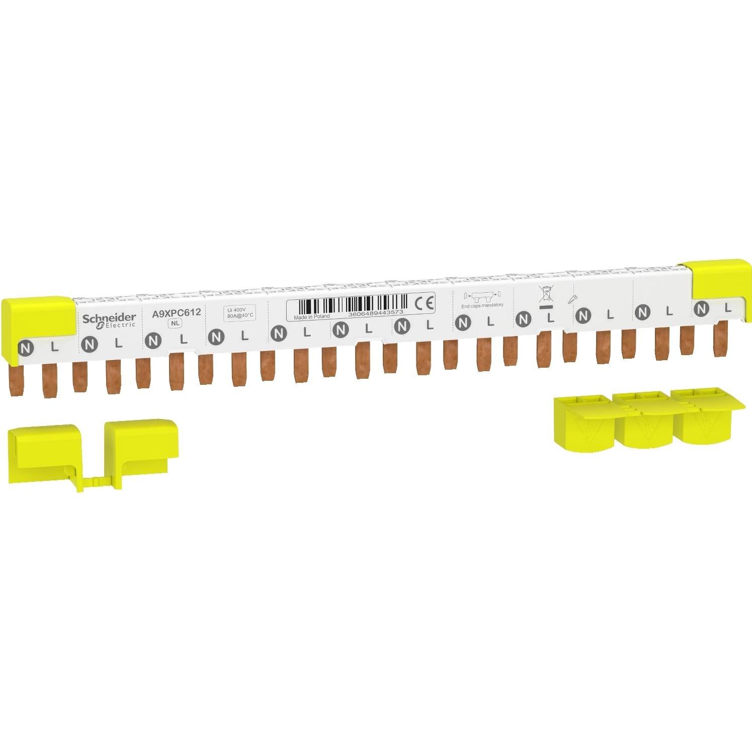 Schneider Electric, Lichtschalter + Storenschalter, Acti9 Phasenschiene Stift, 1P+N, 9mm- A9XPC612
