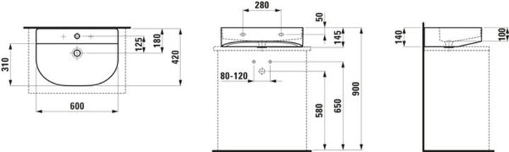 Produktbild Laufen Sonar Aufsatzwaschtisch, ohne Hahnloch, mit Überlauf, 600x420mm, geschliffen, H816342 (385 mm, 600 mm)