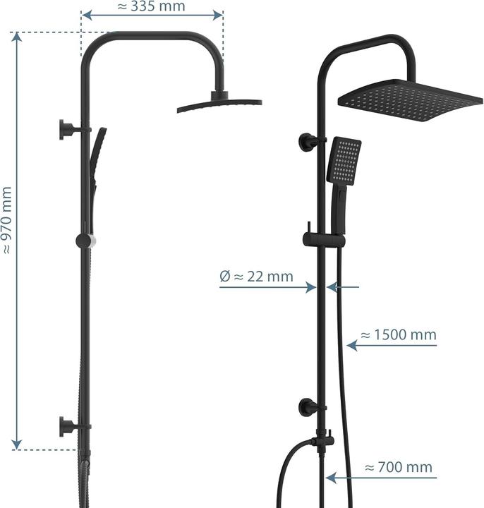 Image du produit Schütte Douche à effet pluie salle de bain MALLORCA Ensemble de douche suspendu noir mat système de douche
